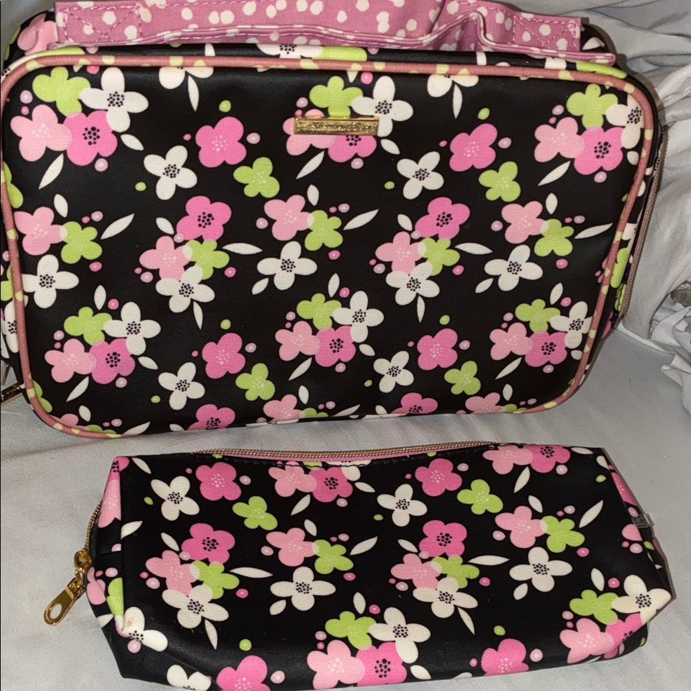 Floral Cosmetic Bag Set - Black, Pink, and Green‎